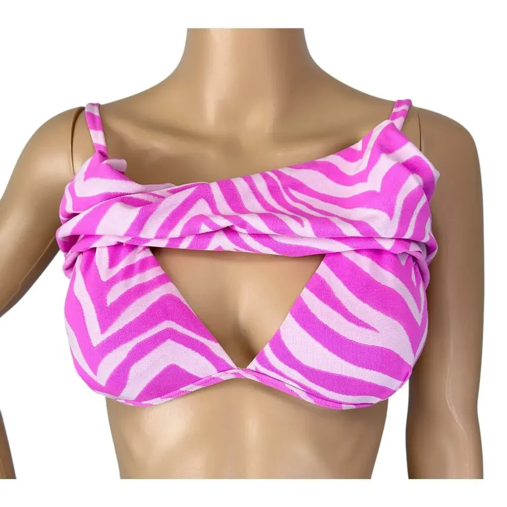 2/$15 NWT Jessica Simpson Zebra Print Drapey Swim Top Pink Cowl Swimwear Size S